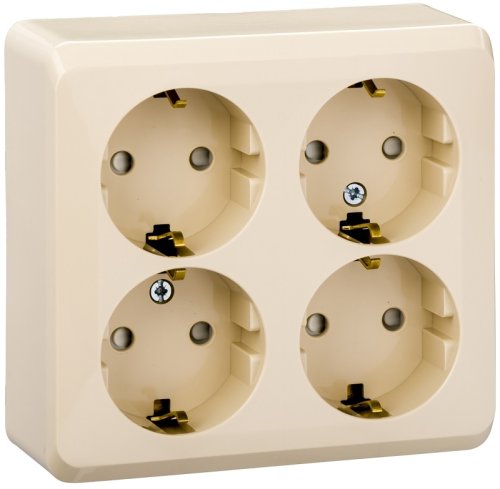 Розетка с заземлением накладная Systeme Electric Этюд 4-м. шторки кремовый фото Розетка с заземлением накладная Systeme Electric Этюд 4-м. шторки кремовый картинка